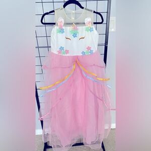 Girls unicorn gown in white and pink with a layered skirt size 170/14-16 NWT